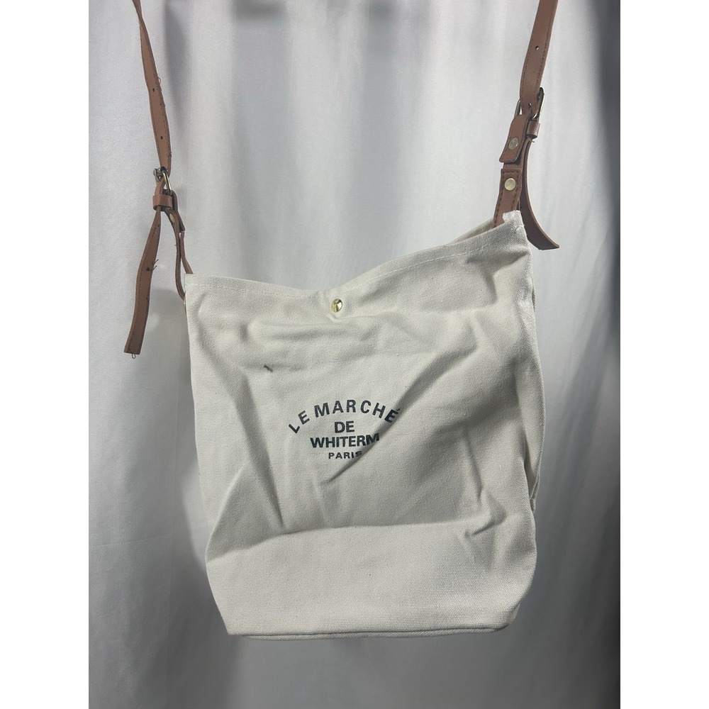 Le Marché de Whiterm Paris Off White Canvas Leather Shoulder Crossbody Bag Y2K